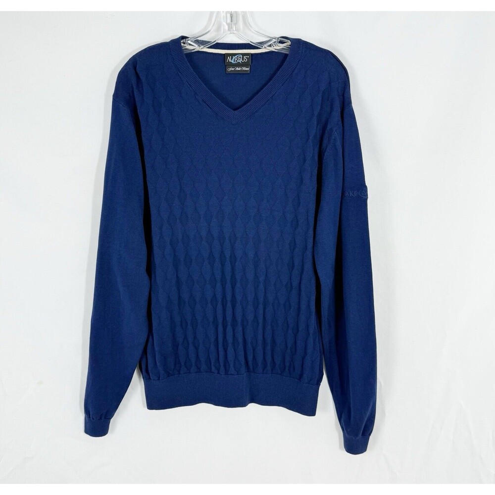 Aureus Fine Silk Blend Navy Blue Silk/Cotton V Neck Sweater XL